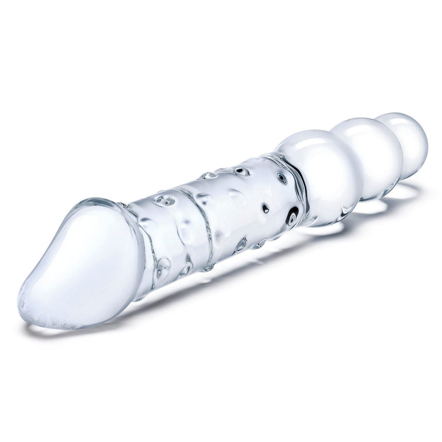 12” Double-Ended Glass Dildo With Anal Beads