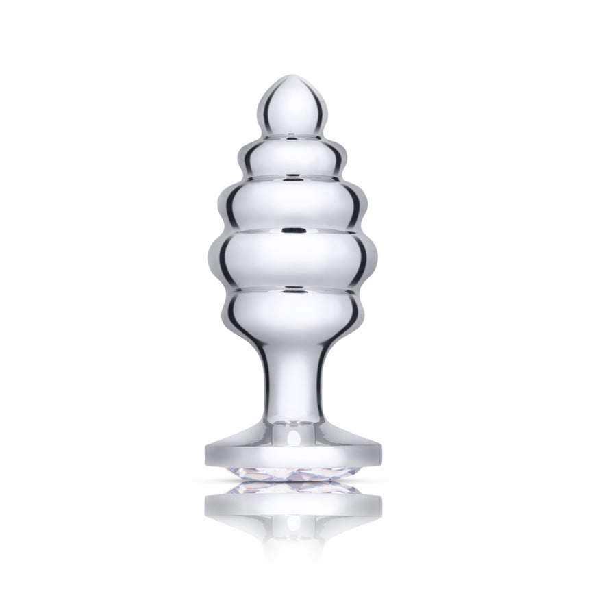 B-Vibe Silver Anal Plug With Clear Stone Large