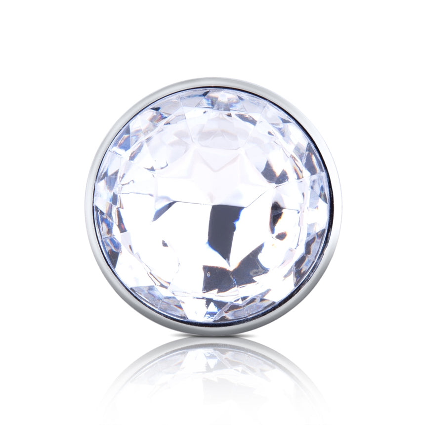 B-Vibe Silver Anal Plug With Clear Stone Large