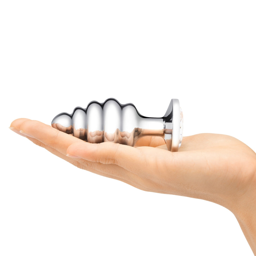 B-Vibe Silver Anal Plug With Clear Stone Large