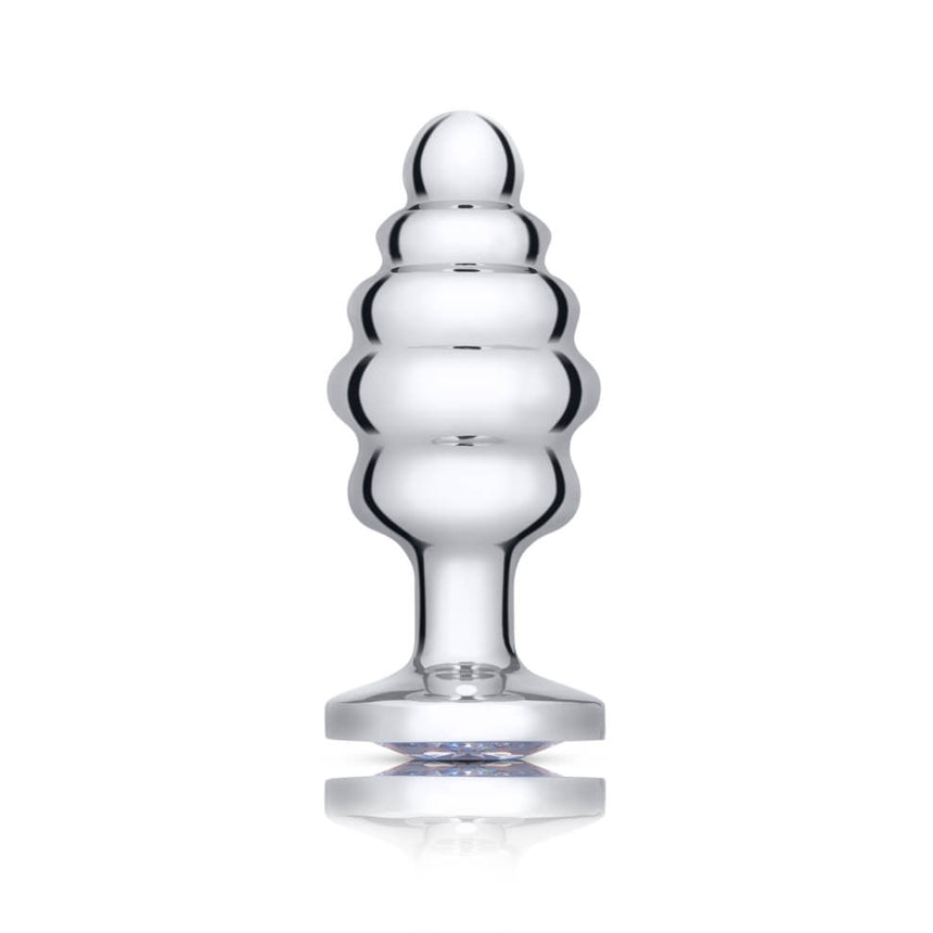 B-Vibe Silver Anal Plug With Clear Stone Medium