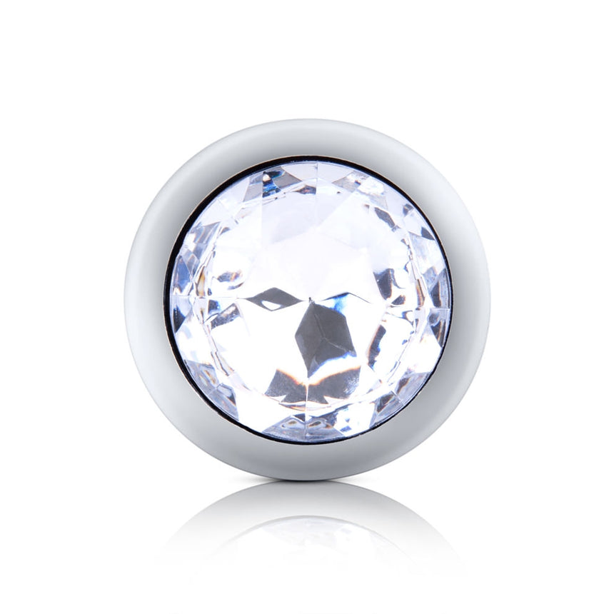 B-Vibe Silver Anal Plug With Clear Stone Medium