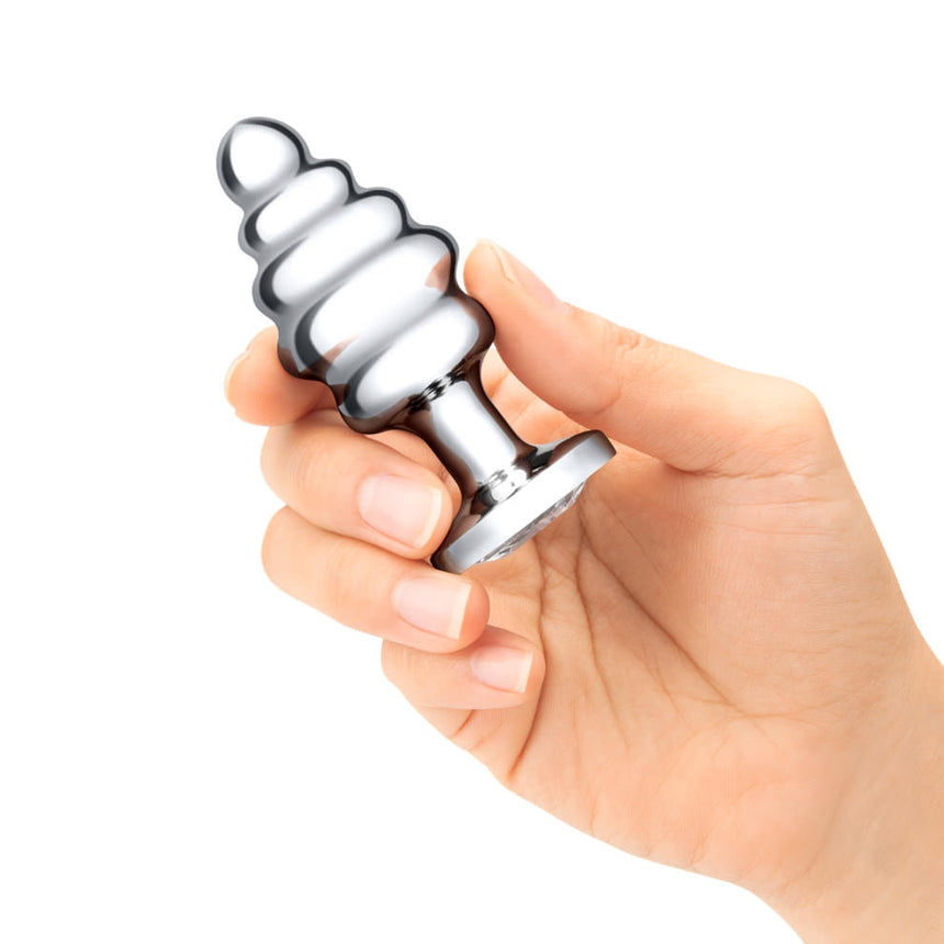 B-Vibe Silver Anal Plug With Clear Stone Medium