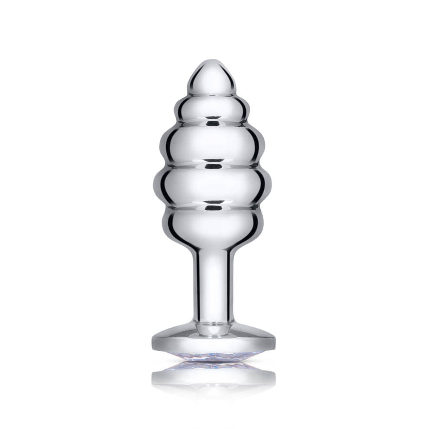 B-Vibe Silver Anal Plug With Clear Stone Small