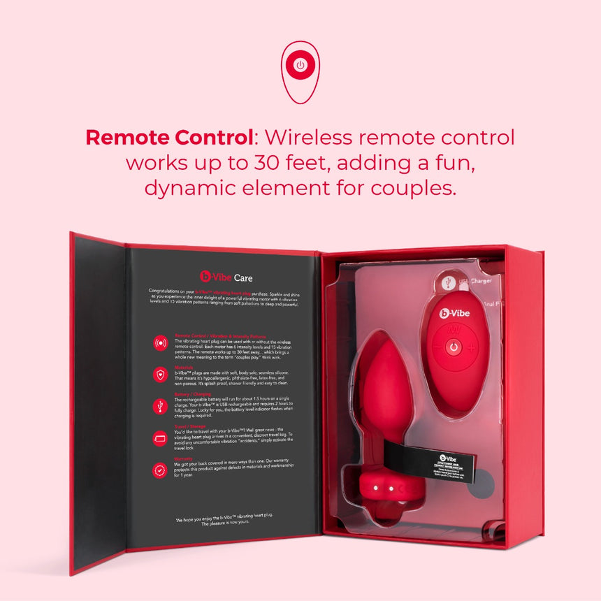 b-Vibe Vibrating Ultra Powerful Heart Shaped Remote Control Jewel Plug Scarlet Red