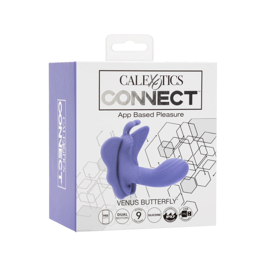 Front view of the CalExotics Connect Venus Butterfly retail box packaging.