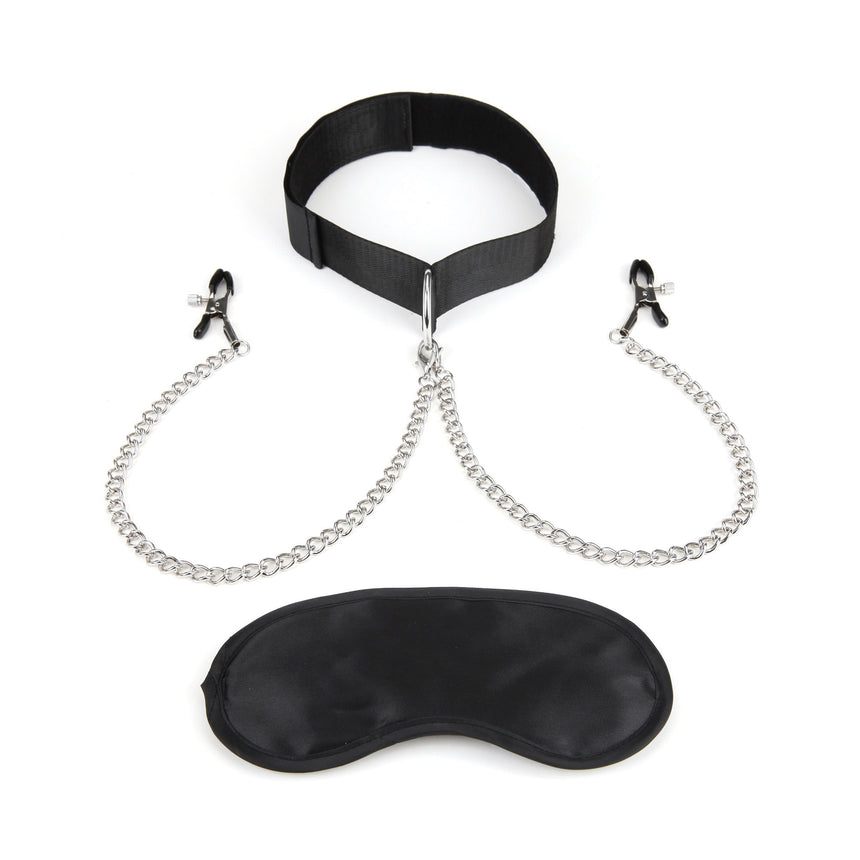 Lux Fetish Collar and Nipple Clamps with Adjustable Pressure