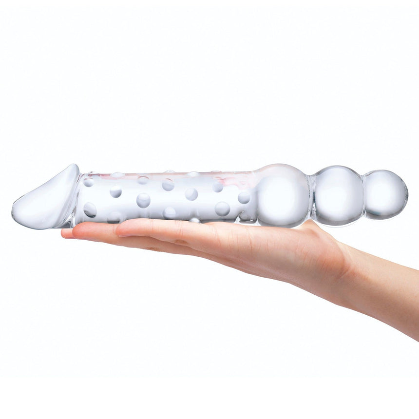12” Double-Ended Glass Dildo With Anal Beads