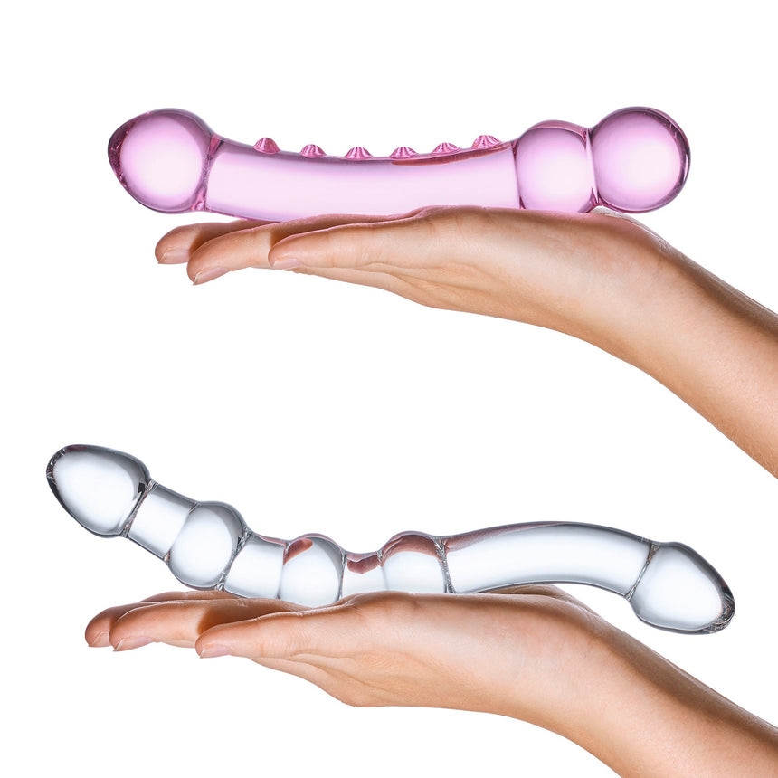 2-Piece Double-Pleasure Glass Dildo Set