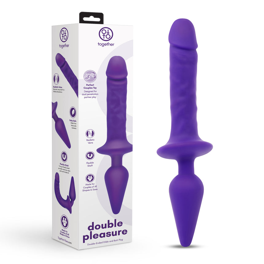 Purple double pleasure product with packaging on a white background
