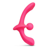 Pink curved Double-Ended Vibrating Strapless Strap-On on a white background