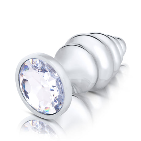 B-Vibe Silver Anal Plug With Clear Stone Large