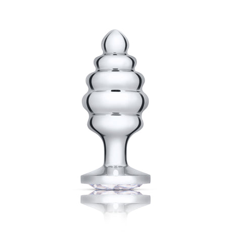 B-Vibe Silver Anal Plug With Clear Stone Large