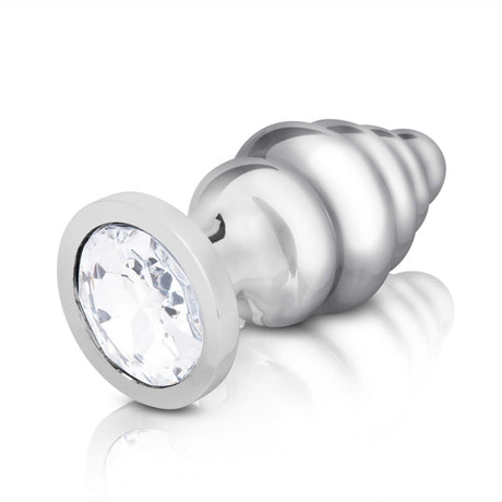 B-Vibe Silver Anal Plug With Clear Stone Medium
