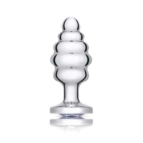 B-Vibe Silver Anal Plug With Clear Stone Medium