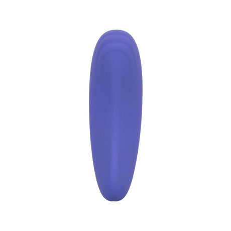 Front-facing angle of the slim purple CalExotics Connect silicone panty vibrator showing its smooth contour.