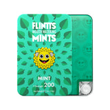 Mint F-200 Flintts Mints green and teal pocket tin showing colorful graphic face logo.