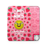 Strawberry Magic F-225 Flintts Mints metal pocket tin showing colorful graphic logo on white background.