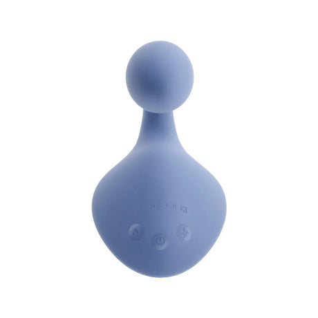Base view of the blue Gender X Shifting Gears vibrator highlighting the vibrating grind pad.
