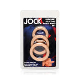 Official retail packaging box for the Curve Jock Discreet Silicone Cock Ring Set in Vanilla.